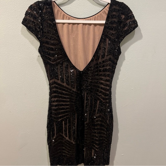 Dress The Population Women's Black Tabitha Sequin Cocktail Bodycon Dress Size M - Picture 7 of 10